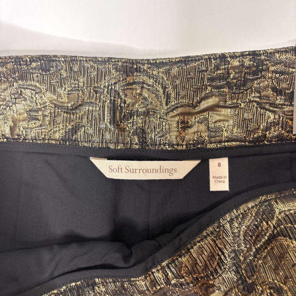 Soft Surroundings Nevina Jacquard Side Zipper Slim Ankle Metallic Pant Gold 8 - Picture 5 of 11